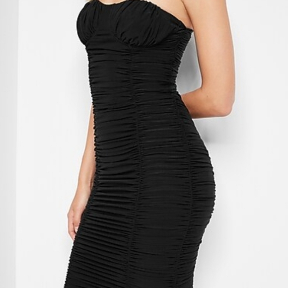 Express Rusched Mesh Strapless Sexy Lined Dress w Back Zipper Black - Picture 3 of 16